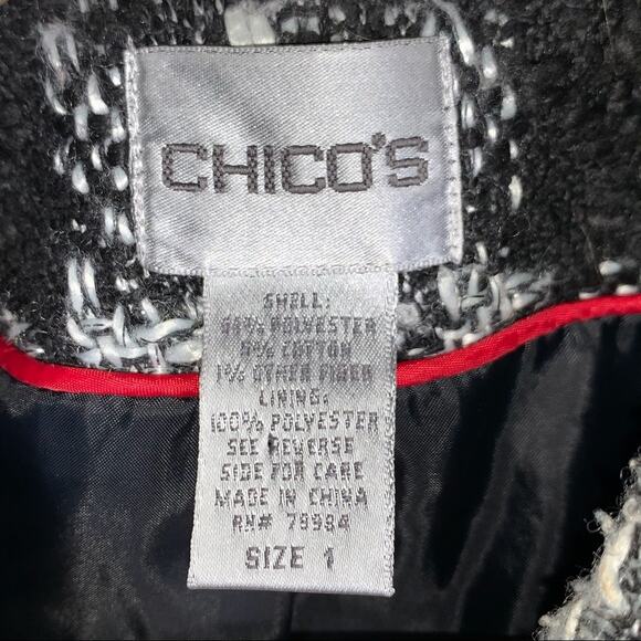 Chico’s 1 black and white woven button down fall spring jacket coat sz 8 B103 - Picture 3 of 4
